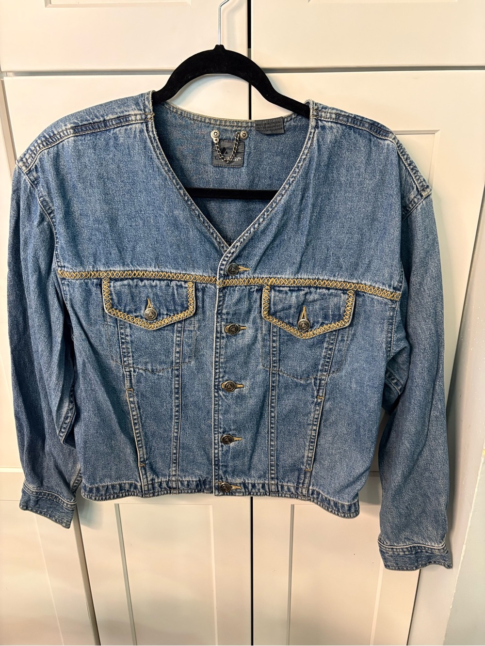 80s Vintage Lizwear by Liz Claiborne Denim Jacket with decorative cross stitch
